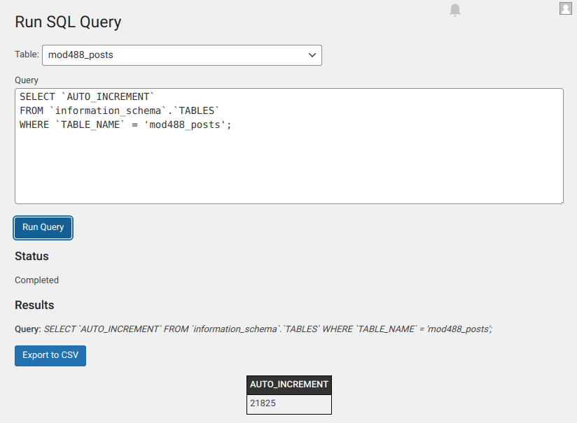 Interface Run SQL Query