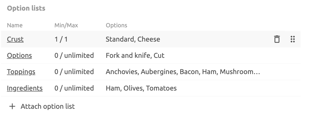 Catalog Manager Drag Option List