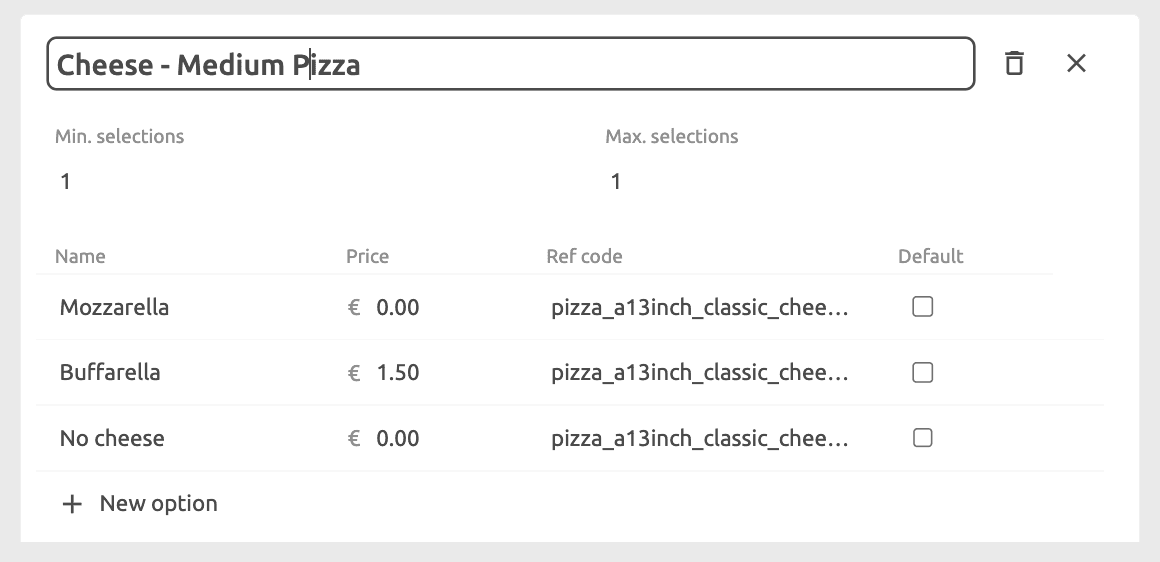 Catalog Manager Option List details