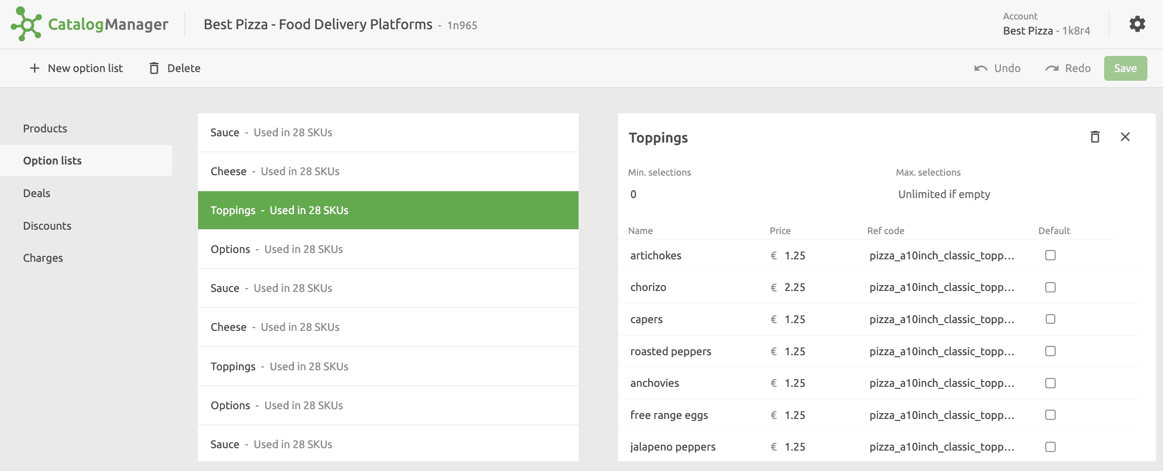 Catalog Manager Option List
