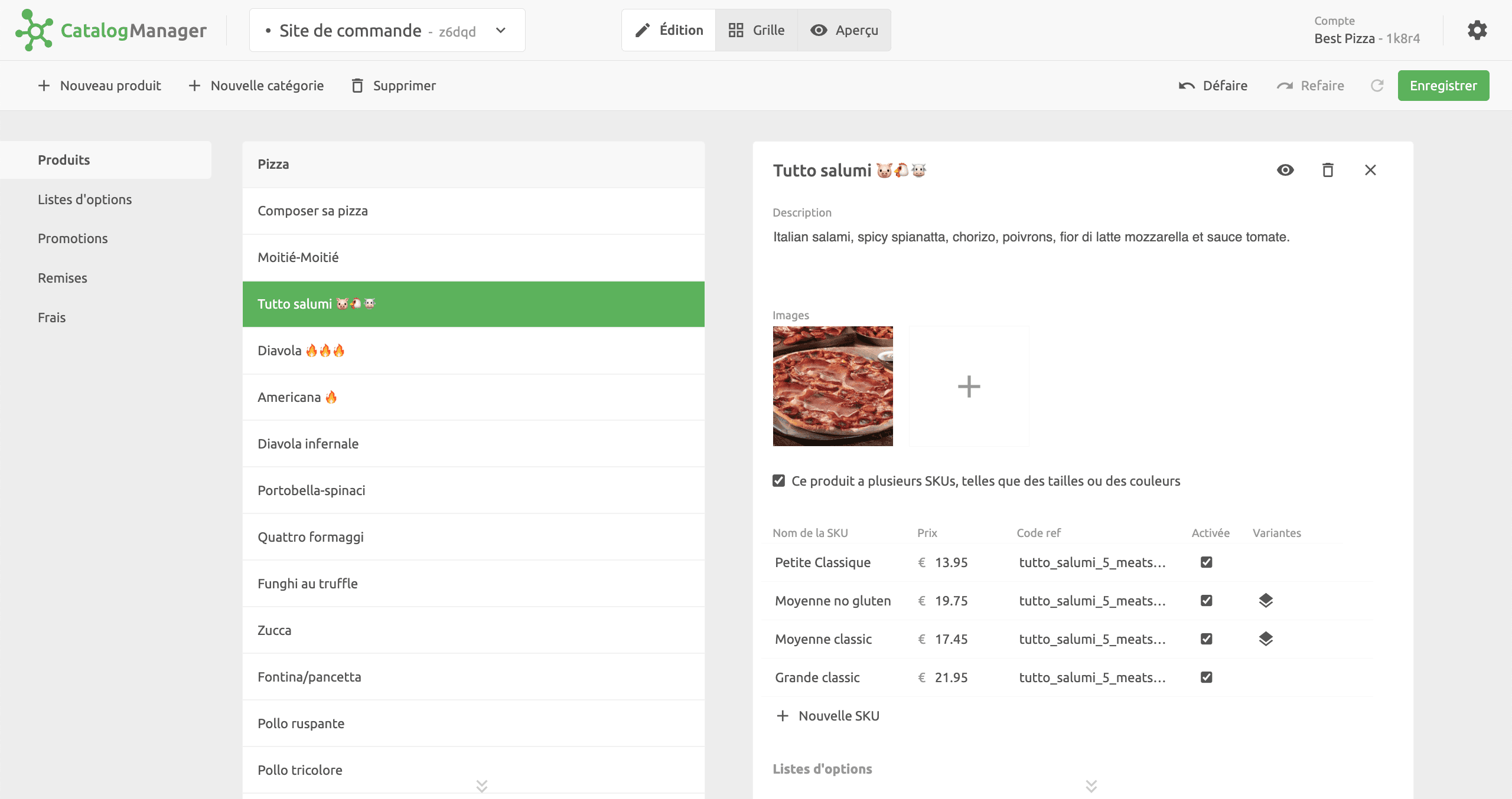 Vue Édition Catalog Manager