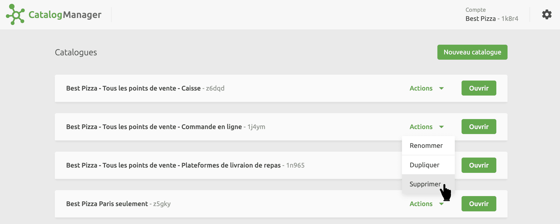 Liste de catalogues Catalog Manager