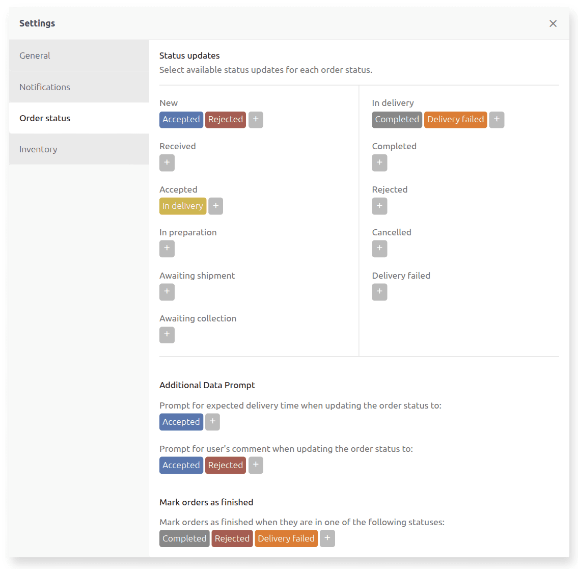 Settings status