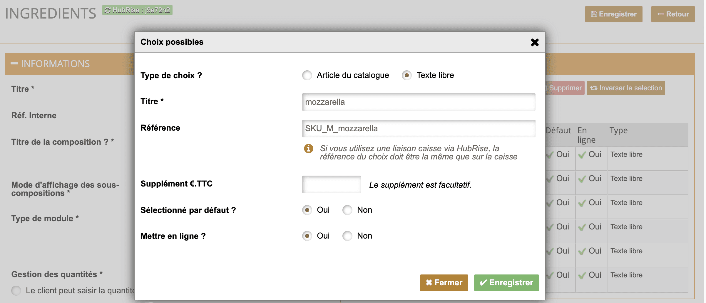 Associer le code ref des compositions dans Restaur'App