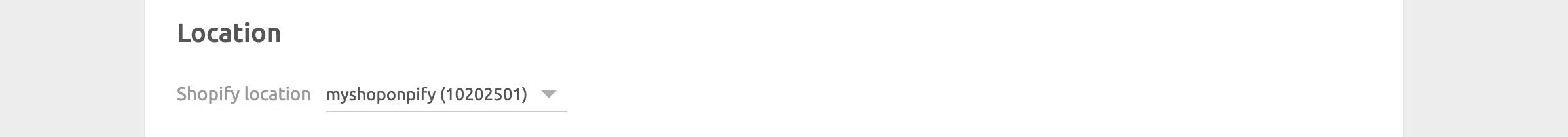 Shopify Bridge configuration page, location