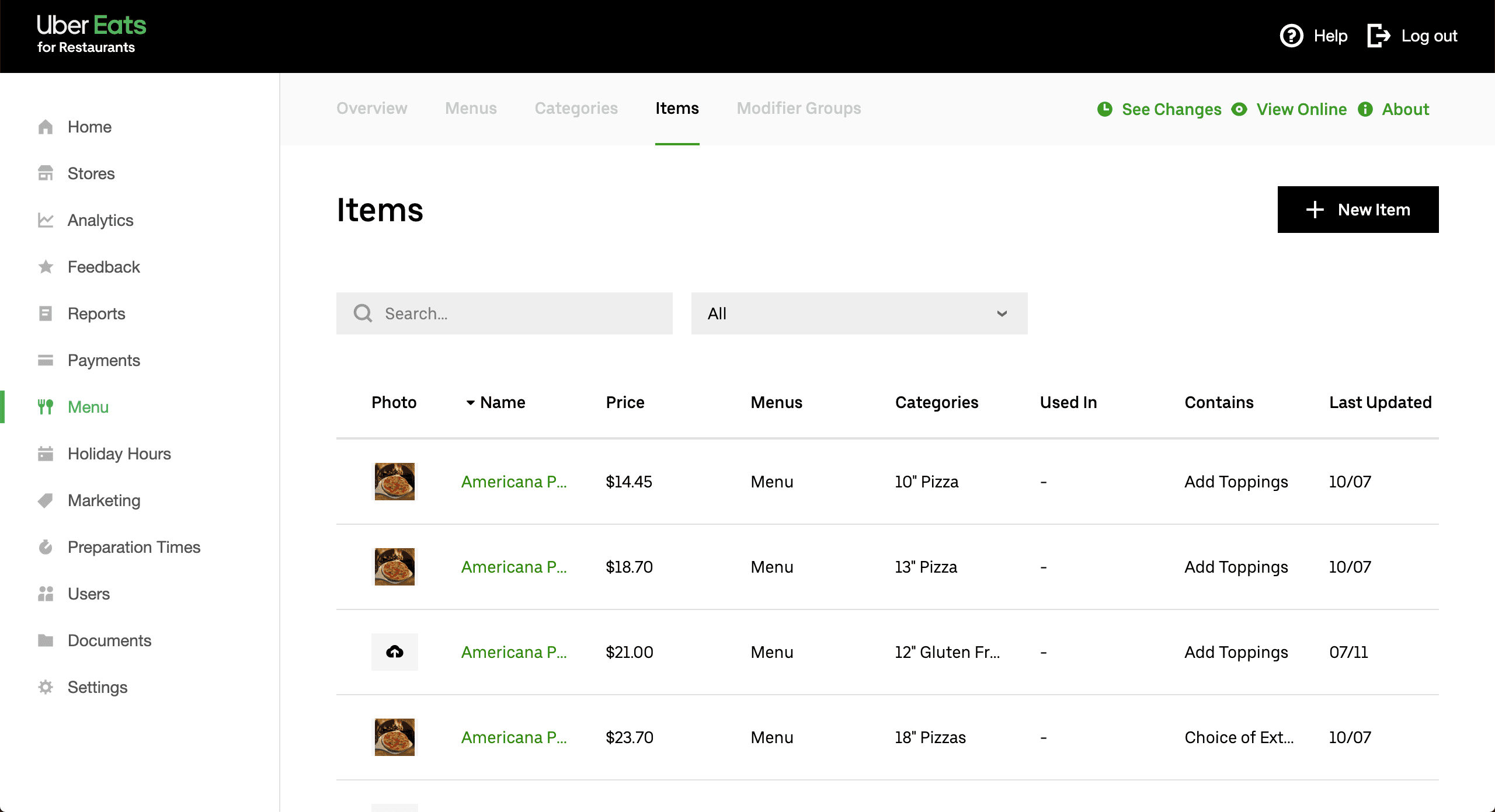 Uber Eats back office