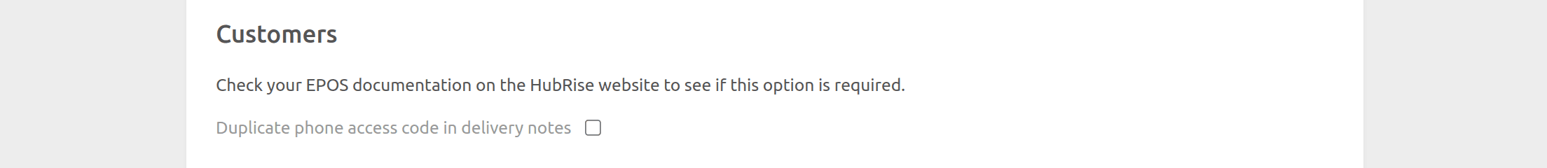 Uber Eats Bridge configuration page, Customers section