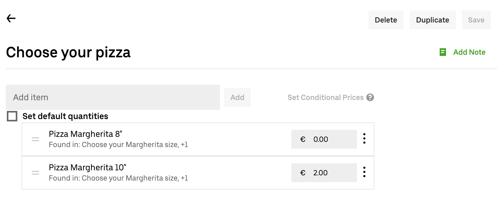 Modifier group name and products