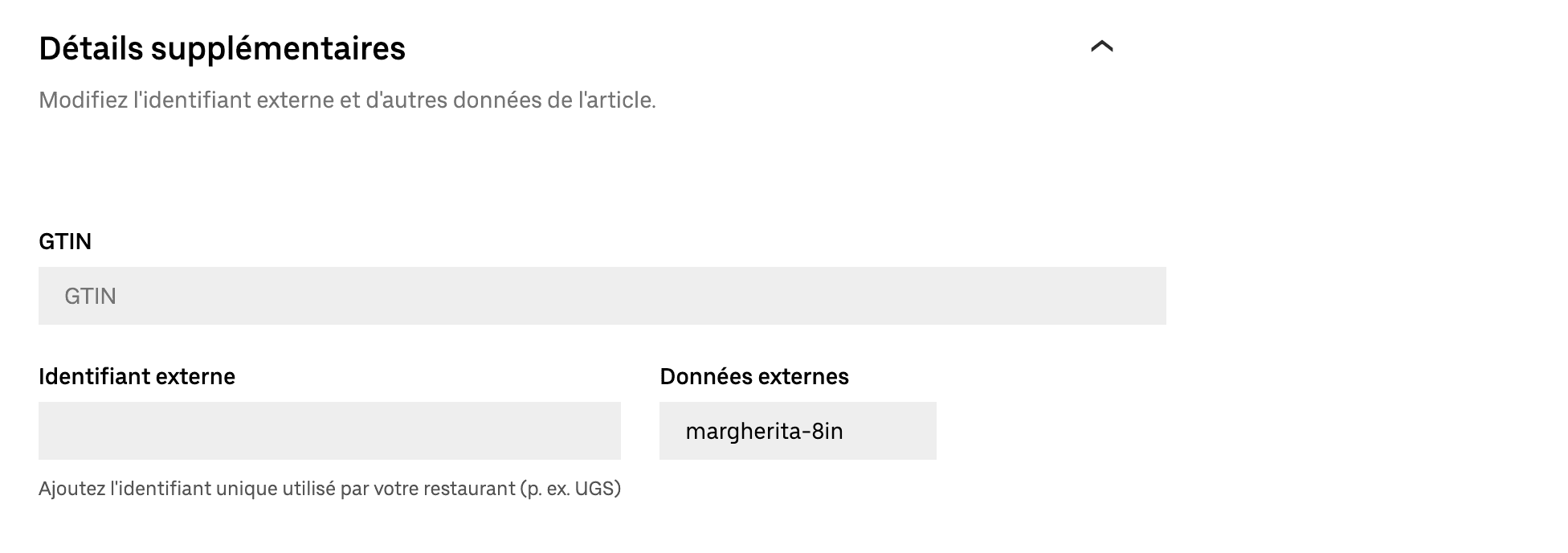 Code ref sous Détails supplémentaires