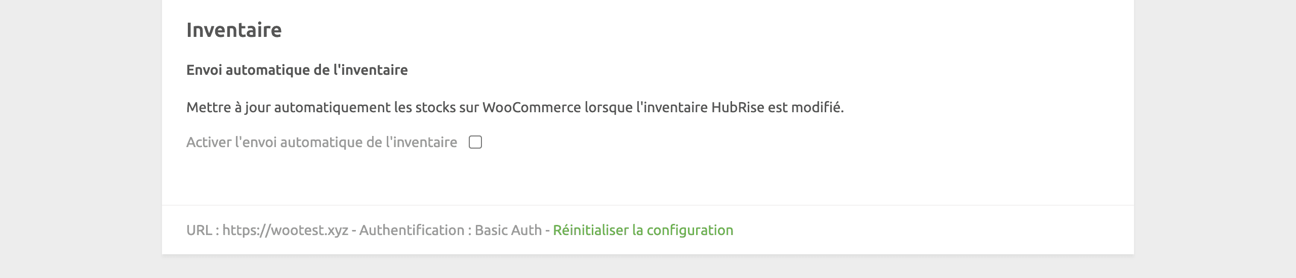 Page de configuration de WooCommerce Bridge, inventaire