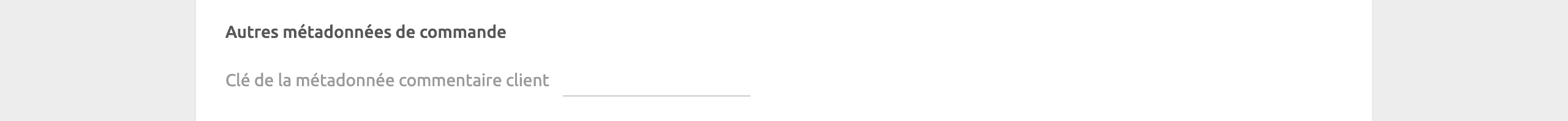 Page de configuration de WooCommerce Bridge, métadonnées diverses de commande