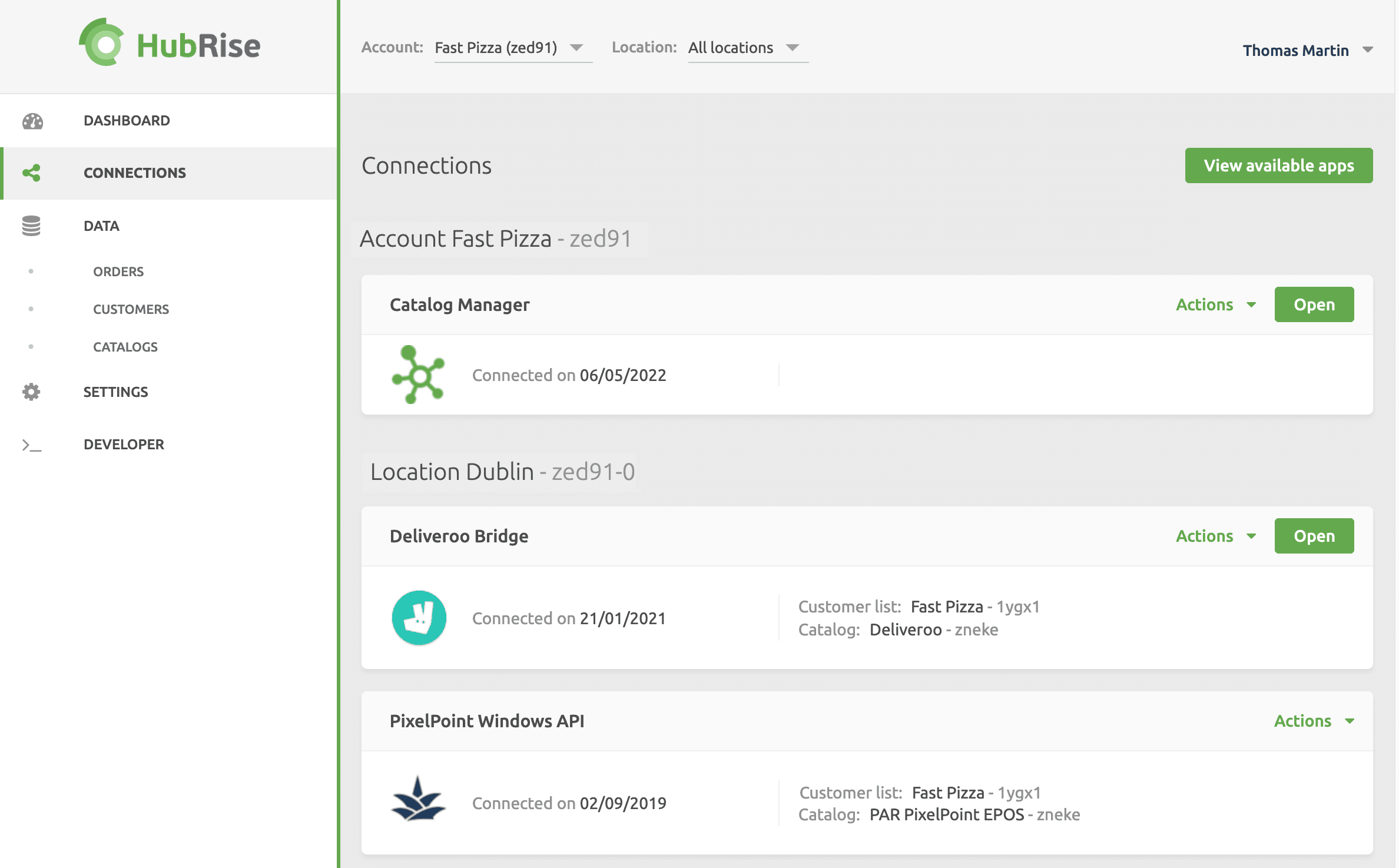 HubRise Connection - Open an app